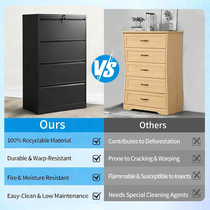 4 Drawer Lateral File Cabinet with Lock, Heavy Duty Wide Steel Filing Cabinet for Home Office, 36" W Horizontal Storage Cabinet for Letter/Legal/A4/F4 Hanging Files, Easy Assembly (Black)