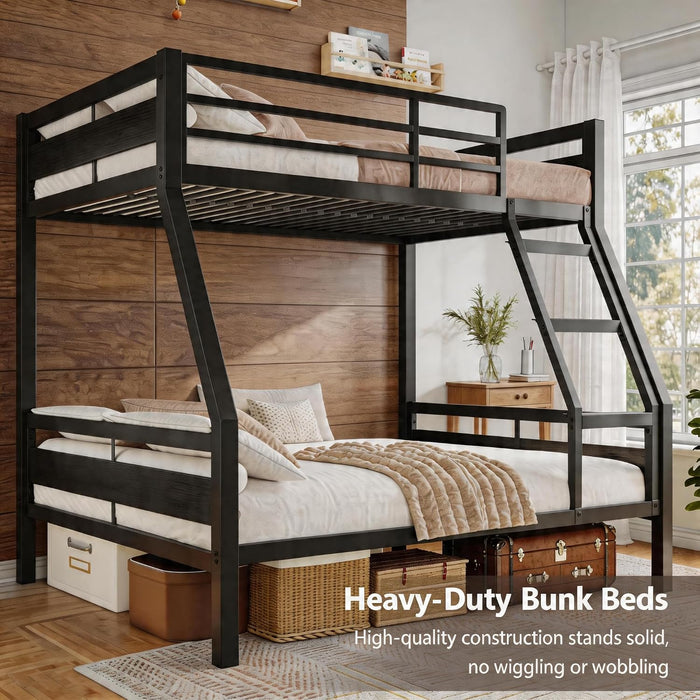 Twin Over Full Bunk Bed HeavyDutyIndustrialStrengthBlack Guardrail