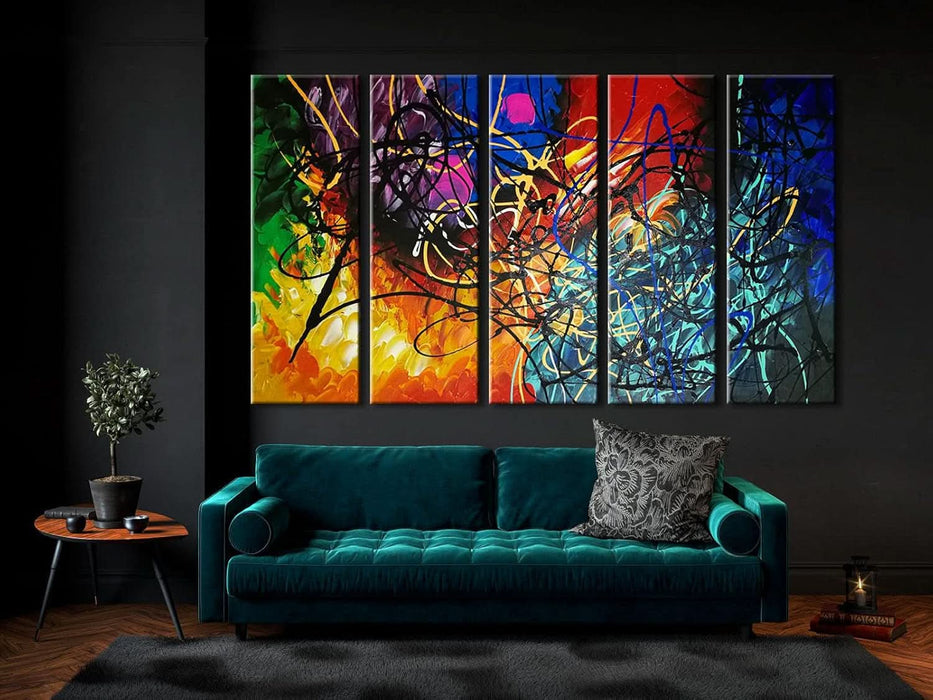 5 Panels Abstract Heart Oil Paintings Reproduction on Canvas Wall Art Decor Ready to Hang for Home Office Decorations Extra Large Modern 100% Hand Made Contemporary Impressionist Artwork