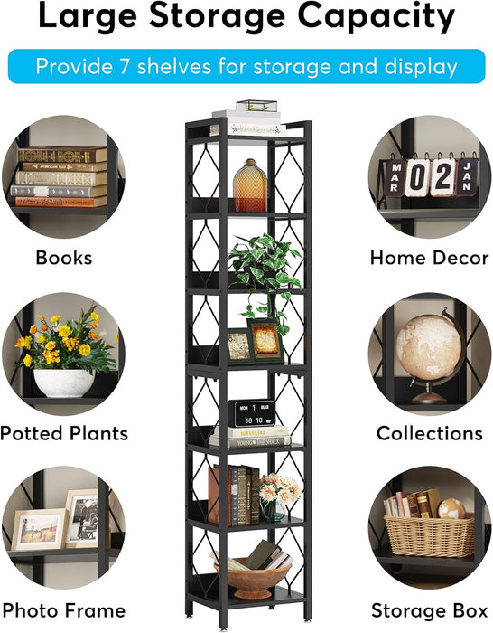 Tribesigns 78.7 Inch Tall Skinny Narrow Bookshelf Bookcase, Black | 7 Tier Bookcase for Small Spaces, Freestanding Display Shelves, Multifunctional Corner Storage Organizer for Home Office