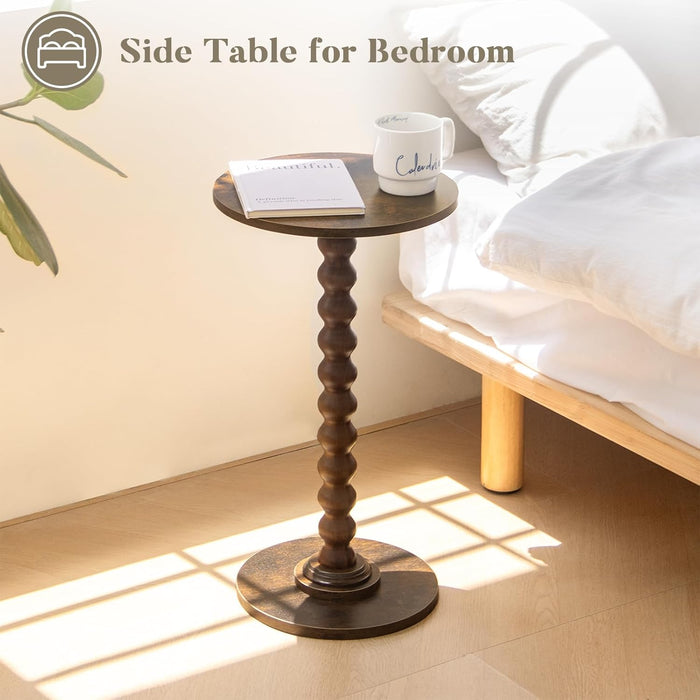 round Side Table, Small Drink Table for Small Spaces, Modern Accent Nightstand with Solid Wood Leg for Living Room, Bedroom, Corners, and Office (Rustic Brown)