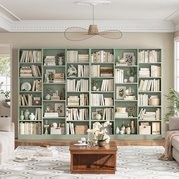 Triple Wide Bookshelf, 6 Tier Large Bookshelf, Bookcase with 17 Open Display Shelves, 74'' Tall Bookcases and Bookshelves for Living Room, Home Office, Library, Green