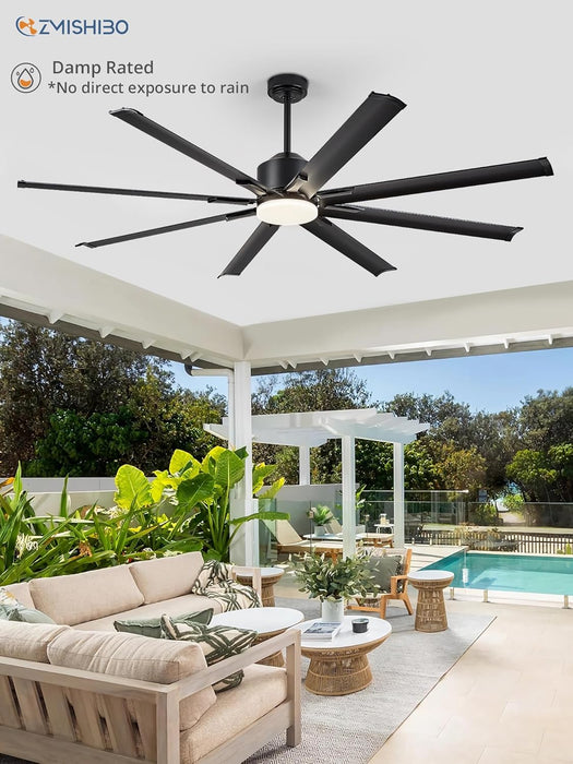 72 Inch Aluminium Blade Ceiling Fans with Lights and Remote, Outdoor Ceiling Fans for Patio Living Room with Quiet DC Motor, 6 Speed Reversible, 3 CCT, Black Industrial Ceiling Fan, 8 Blades