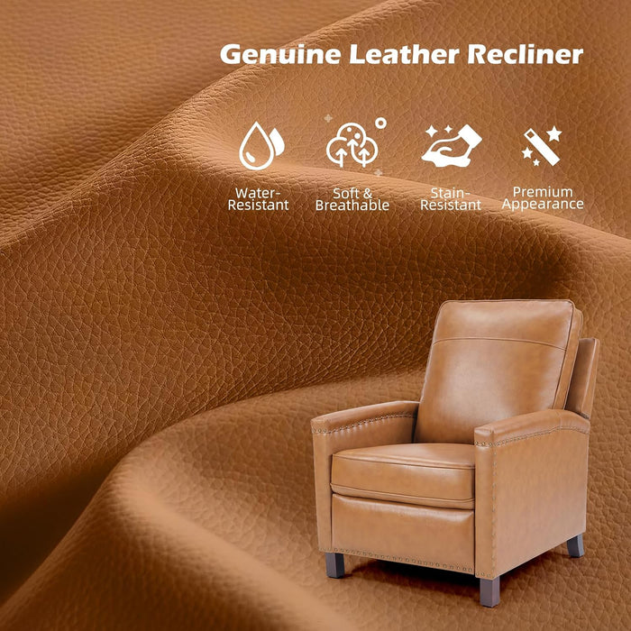 Genuine Leather Pushback Recliner Chair for Living Room, Brown