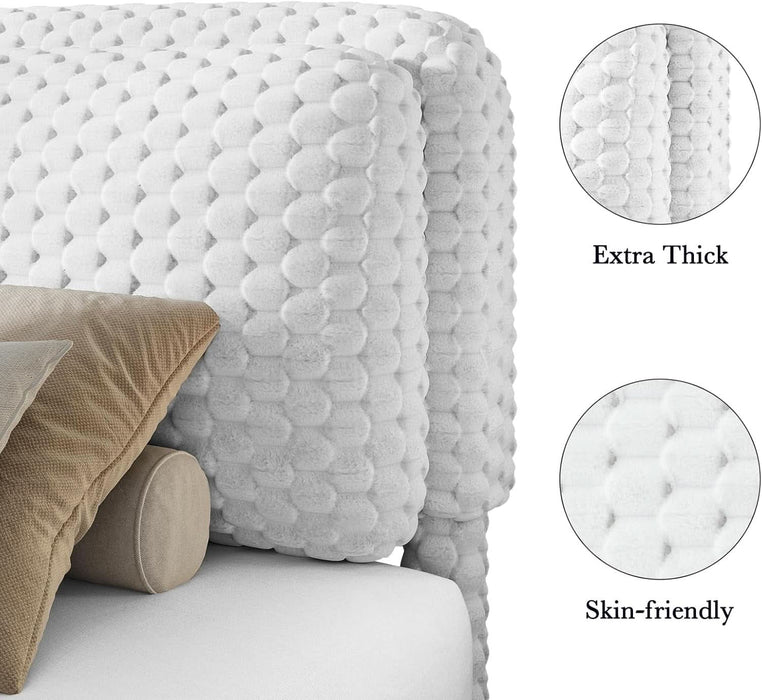 Queen Size Bed Frame with Headboard, Queen Size Corduroy Upholstered Platform Bed Frame with Soft Headboard, Wooden Slats Support, No Box Spring Needed, Easy Assembly, White