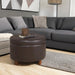 round Leatherette Storage Ottoman with Lid, Chocolate Brown Large
