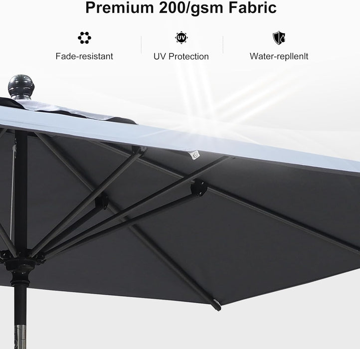 10' X 6.5' Rectangular Patio Umbrella Outdoor Table Umbrella Aluminum Frame Market Umbrella Sun Umbrella with 8 Sturdy Ribs & Tilt for Garden Deck Lawn & Pool Light Gray