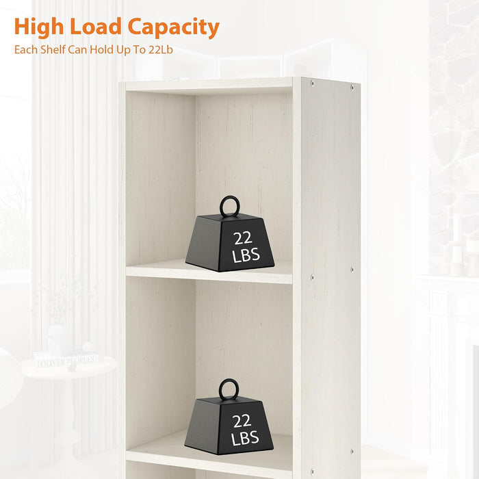 Corner Bookshelf, 6-Tier 3-In-1 Narrow Cube Storage Shelf, White