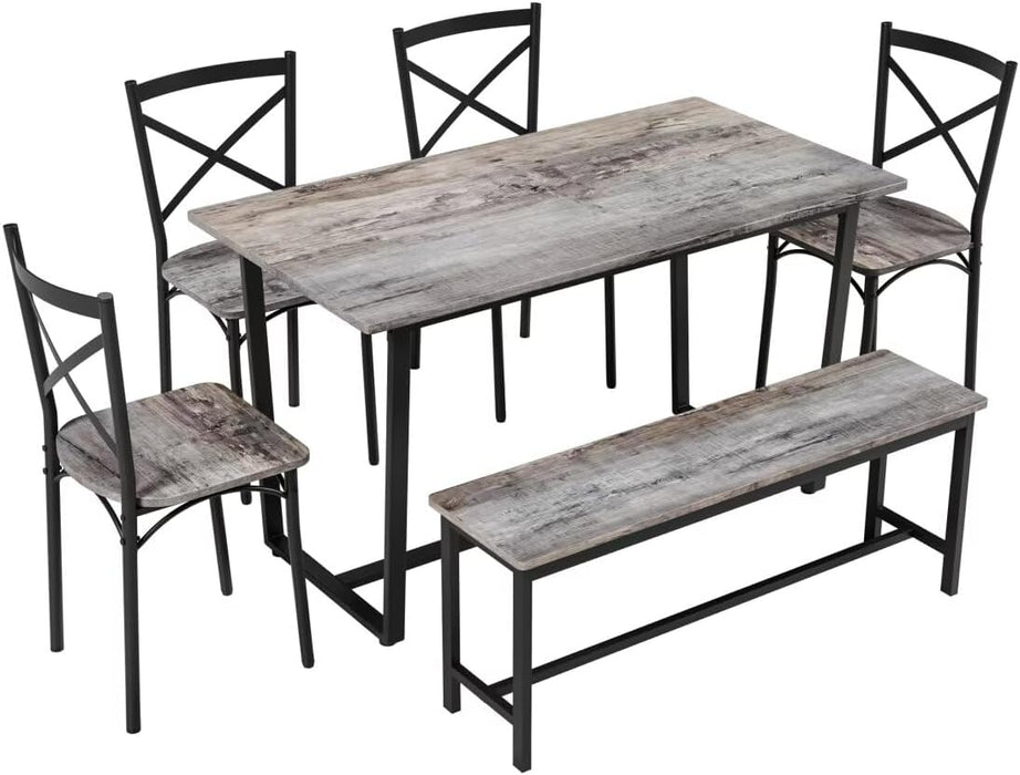 6 Pieces Dining Set 6-Piece Kitchen Table Set Perfect, Easy Assembly Seater for Indoor Home, Dinner, Kitchen, Gray（1 Table+4Chair+1Stool