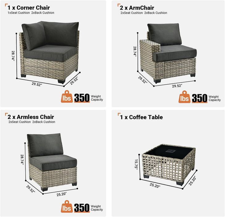 6 Piece Patio Sectional Furniture, Rattan Wicker Coversation Couch Set, Outdoor Sofa Set for outside Porch Balcony Backyard Pool,Black