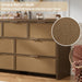 Rattan 7 Drawer Dresser for Bedroom, 55" Wide Curved Dressers & Chests of Drawers with 7 Deep Drawers, Large Boho Wooden Dresser W/Gold Metal Handles for Bedroom Living Room, Walnut
