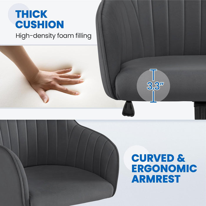 Modern Velvet Desk Chair Soft Height-Adjustable Swivel Computer Chair for Makeup Room Living Room Bedroom Soft Upholstered Office Chair Gray