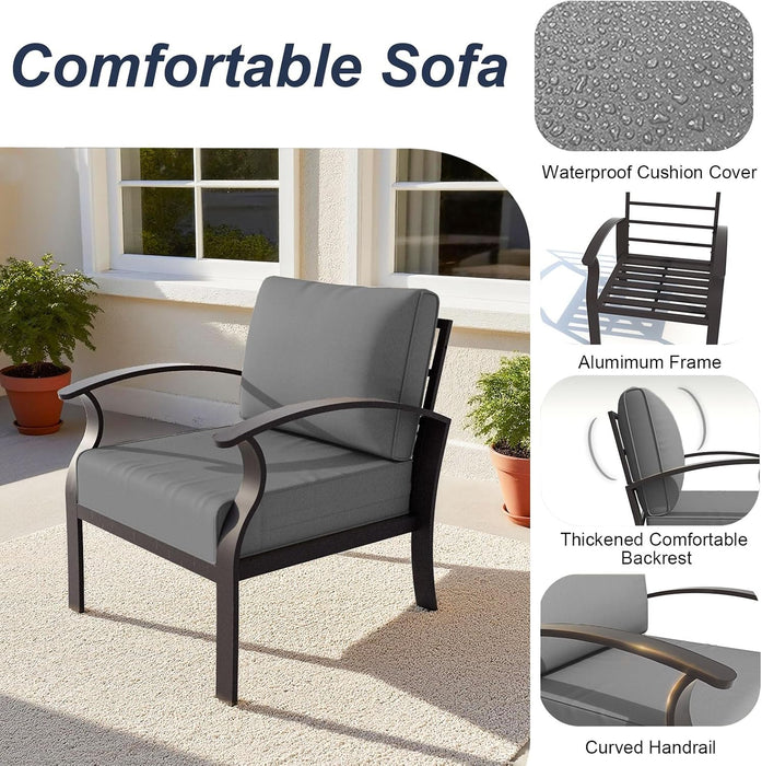Aluminum Patio Furniture Set with round Coffee Tables, 5-Seat Outdoor Sectional Furniture W/5.1" Cushions, Patio Conversation Set for Porch, Backyard, Poolside-Grey