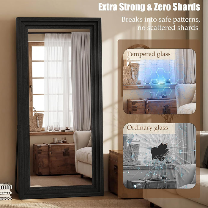 Full Length Mirror 71"X30", Large Solid Wood Frame Floor Mirror, Leaning Floor Mirror, Stable Frame, Shatterproof Glass, Modern Classic Style for Bedroom, Living Room, Entryway