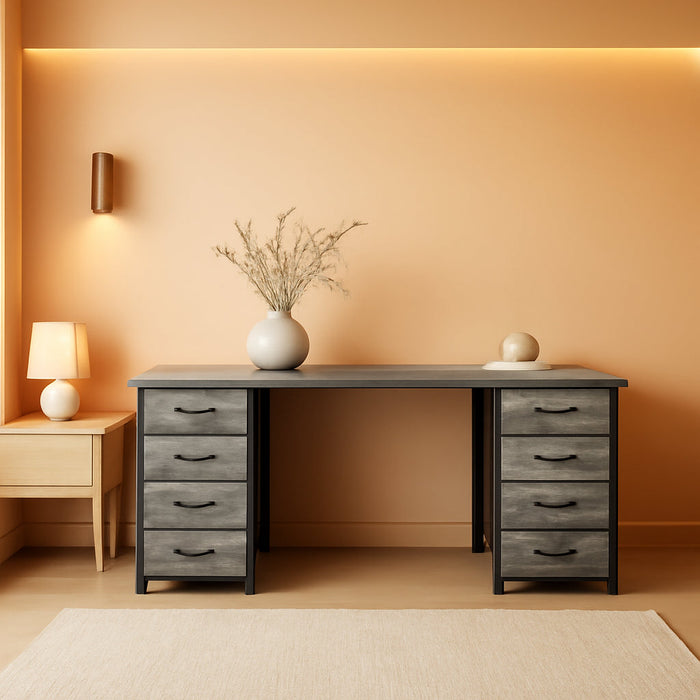 47 Inch Computer Desk with 8 Drawers, Office Desk Work Desk for Home Office, Study, Gaming Desk with Fabric Drawers, Large Storage, Grey