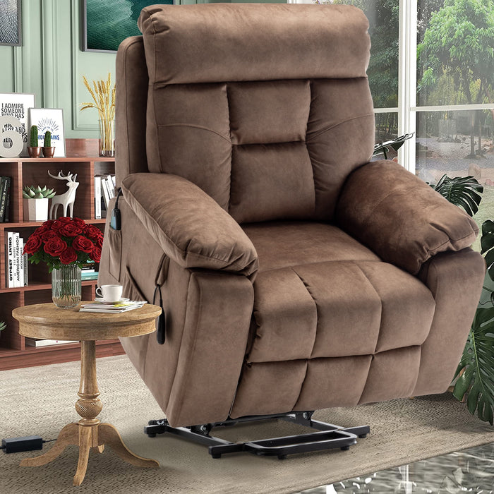 Oversized Electric Massage Lift Chair, Large Power Lift Recliner with Heat Therapy, Fabric Reclining Sofa with Remote, Hidden Cup Holder and Side Pocket for Elderly Seniors, Antique Brown