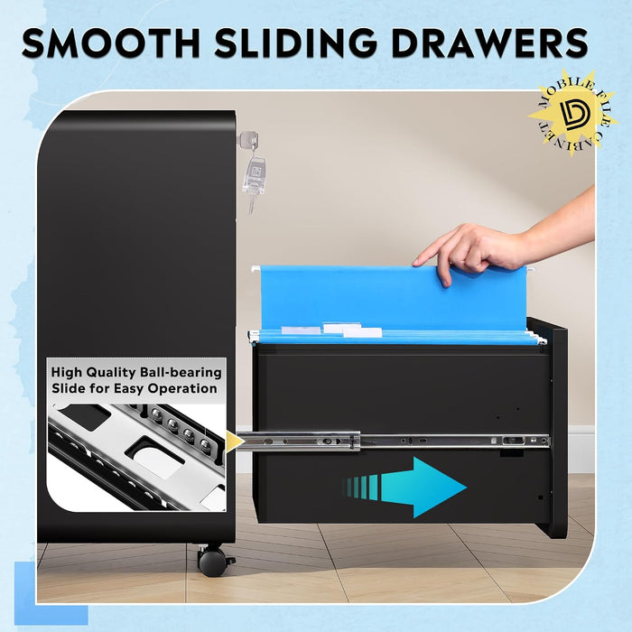 3 Drawer File Cabinet with Lock, Fully Assembled except Casters