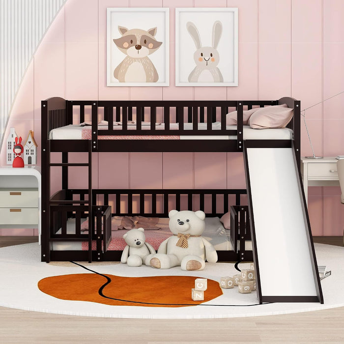 Espresso SolidPine FullOverFull BunkBed With Slide