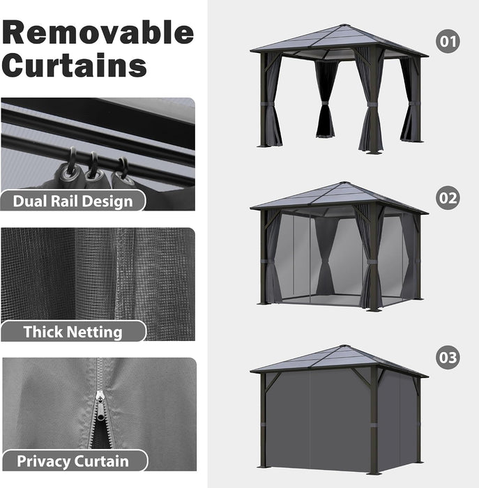 10x10 Ft Outdoor Gazebo Polycarbonate Roof SteelFrame