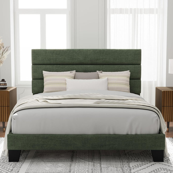 Queen Size Platform Bed Frame with Fabric Upholstered Headboard and Wooden Slats Support, Fully Upholstered Mattress Foundation/No Box Spring Needed/Easy Assembly, Green