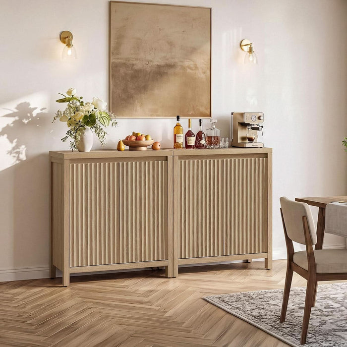 Sideboard Buffet Cabinet with Storage, Fluted Credenza Buffet Table