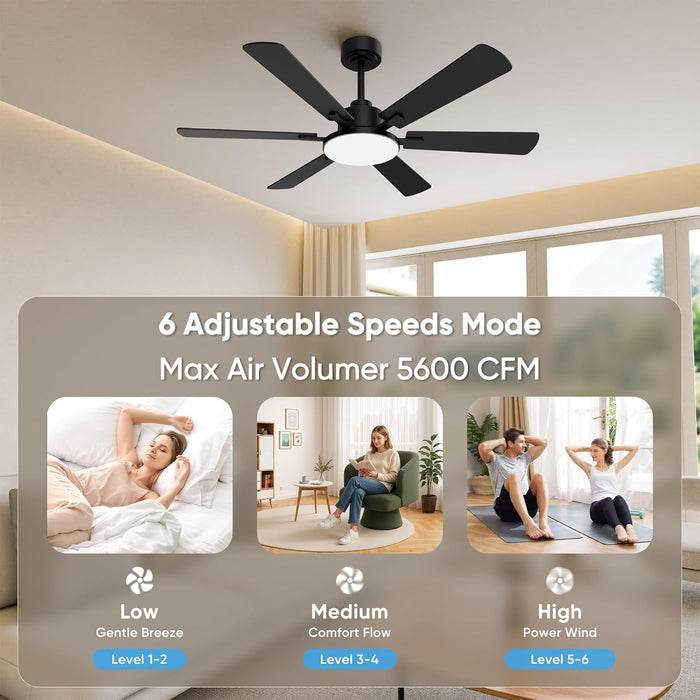 52Inch Black Ceiling Fan With DimmableLED MemoryFunction