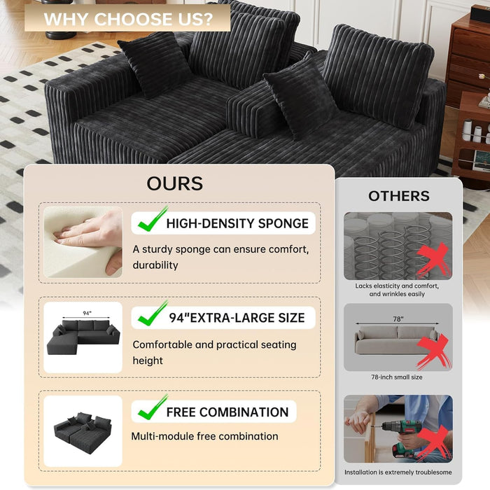 NinetySixInch Configurable Modular Sectional Sofa Memory Foam