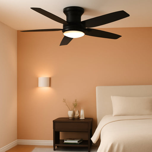 Flush Mount Ceiling Fan with Light, 42 Inch, Remote Control, 3CCT Dimmable LED, 6-Speed Silent Reversible DC Motor, Low Profile Hugger Ceiling Fan for Indoor/Outdoor 90-264V 50/60Hz Matte Black