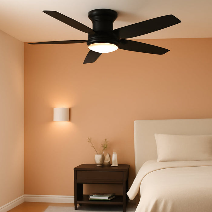 Flush Mount Ceiling Fan with Light, 42 Inch, Remote Control, 3CCT Dimmable LED, 6-Speed Silent Reversible DC Motor, Low Profile Hugger Ceiling Fan for Indoor/Outdoor 90-264V 50/60Hz Matte Black