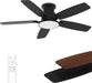 Flush Mount Ceiling Fan with Light, 42 Inch, Remote Control, 3CCT Dimmable LED, 6-Speed Silent Reversible DC Motor, Low Profile Hugger Ceiling Fan for Indoor/Outdoor 90-264V 50/60Hz Matte Black