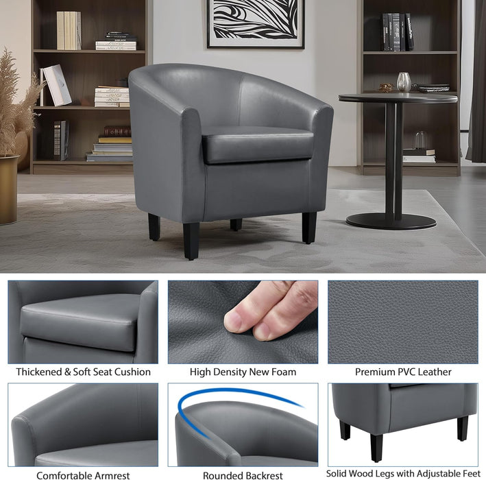 Gray Faux Leather Sophisticated Barrel Chairs Pair