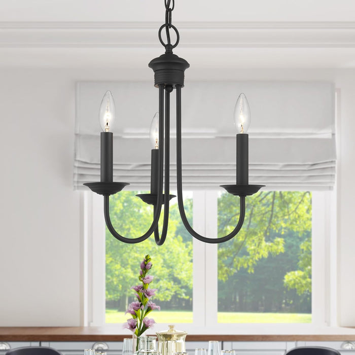 Blackened Steel Three Light Chandelier Living Room