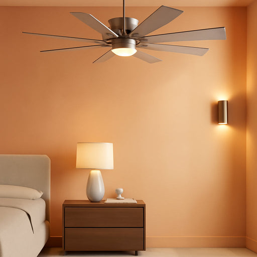 Nickel 48 Inch Ceiling Fans with Lights and Remote/App Control, Low Profile Ceiling Fan, 8 Blades，Led Dimmable, Reversible DC Motor, Noiseless, Ceiling Fan for Bedroom Indoor/Outdoor Use