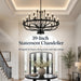 Large Black Chandelier 24-Light, round 39 in Wagon Wheel Light | 3-Tier Farmhouse Candle Pendant with E12 Base for Dining Room, Foyer, Living Room, Hallway, High Ceiling