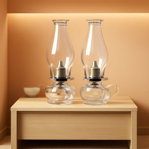 2 Pieces Chamber Lamp, 12 Inch Clear Vintage Glass Lantern for Indoor Use, Classic Decorative Lamps with Handle for Dinning Room, Home Decor, Wedding Party, Halloween