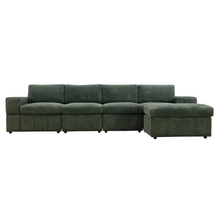 Sectional Sofa, 132" Oversized 4 Seater Couch with Ottoman for Living Room, Corduroy, Green