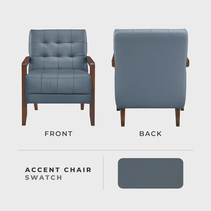 Blue Premium Genuine Leather Tufted Upholstered Chair