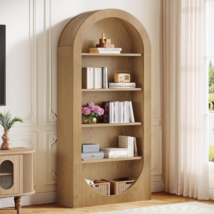 Tribesigns 70.9" Tall Bookshelf, 5-Tier Arched Bookcase with Open Shelves, Wooden Free-Standing Display Shelves with Storage for Living Room, Home Office, Bedroom