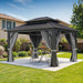 12X14Ft Hardtop Gazebo Double Roof with Nettings and Curtains, Heavy Duty Galvanized Steel Outdoor Roof for Patio, Backyard, Deck, Lawns, Gray