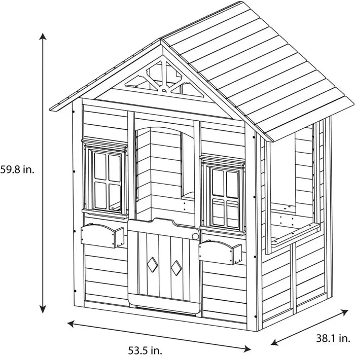 Wooden Outdoor Backyard Playhouse with Flower Boxes and White Trimmed Windows, Pre-Cut Panels for Easy Assembly, Playhouse