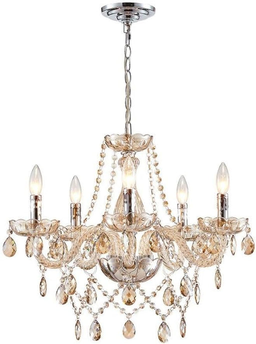 Saint Mossi 5 Light Modern K9 Crystal Chandelier for Dining Room, Pendant Ceiling Lighting Fixture for Bedroom, Living Room, Champagne Crystal