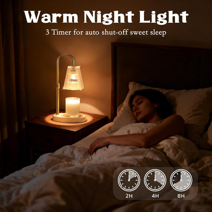 Candle Warmer Lamp with Timer - Adjustable Height, Electric Wax Melter in Gold for Cozy Aesthetic Bedroom Home Decor, Gift for Women, Mother, Friend, Birthday, Christmas