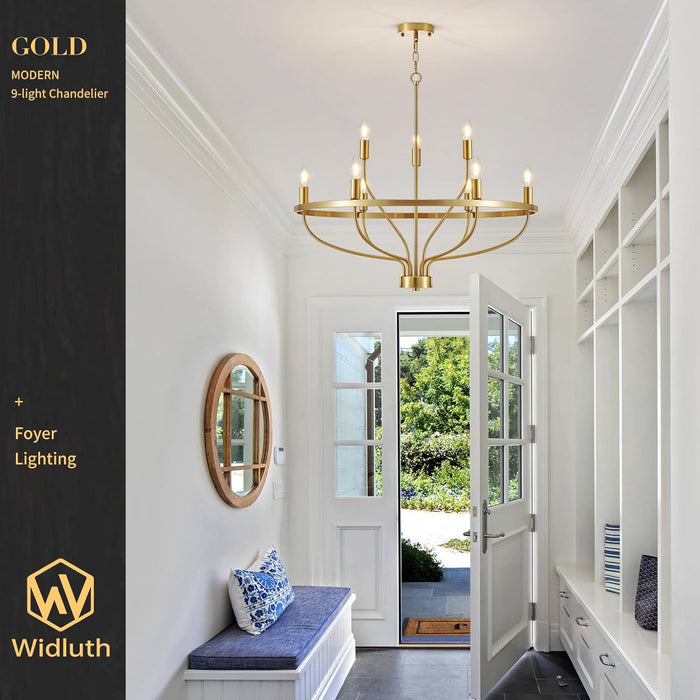 30Inch Crystal GoldTone Chandelier Nine Light Fixture