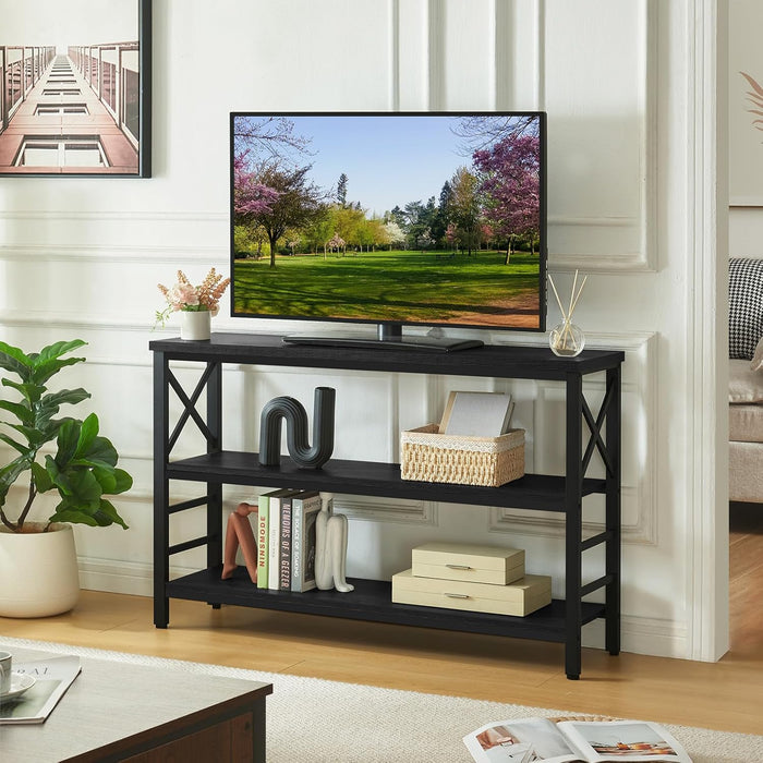 Sofa Table,Industrial Console Table with Storage,Entryway Table with Engineered Wood and Metal,3 Tier Shelf for Living Room,Hallway,Black,47 Inch