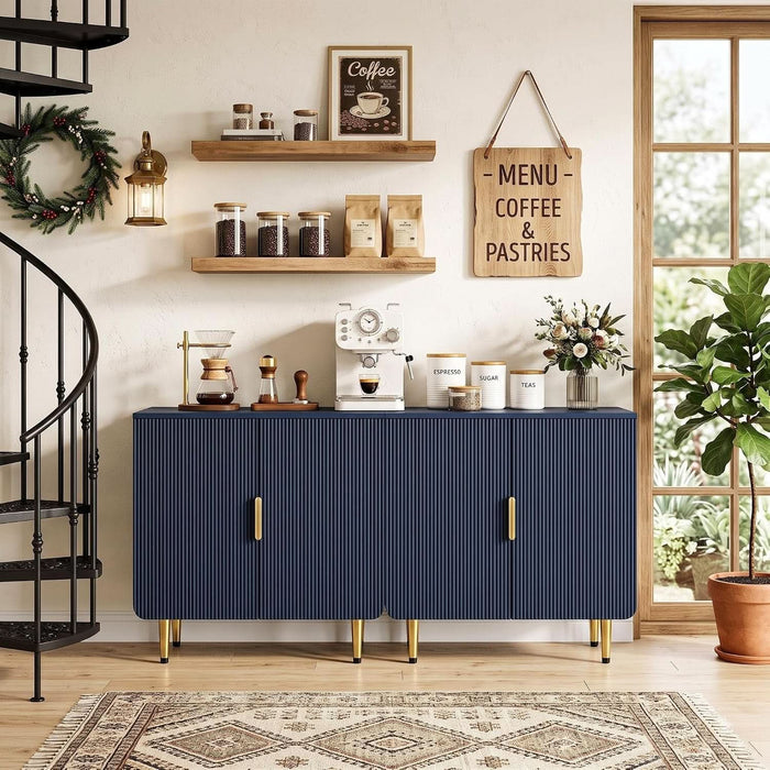 Blue Fluted 2-Door Buffet Cabinet, Modern Coffee Bar & Sideboard
