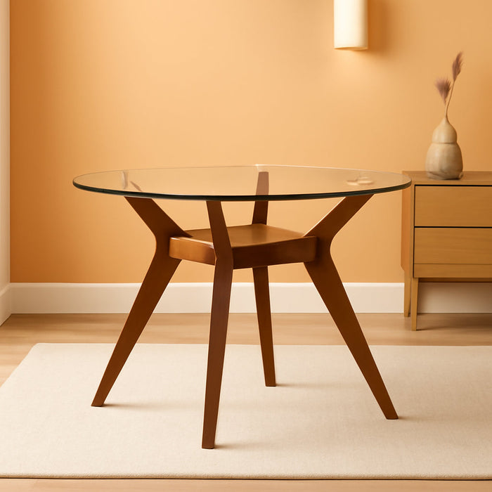 FortyEightInch Tempered Glass Round Dining Table NutmegFinish