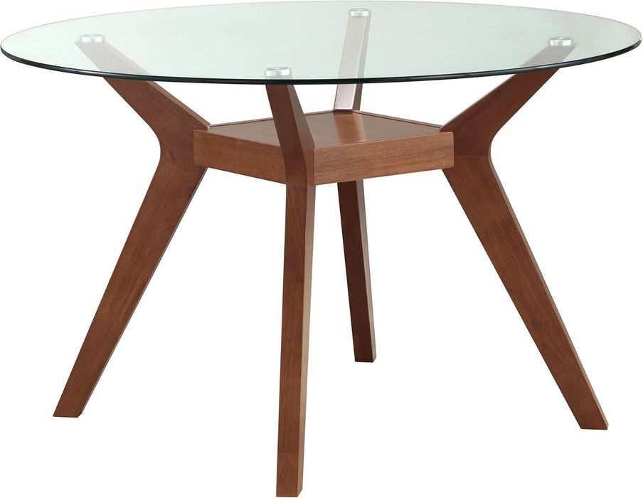FortyEightInch Tempered Glass Round Dining Table NutmegFinish