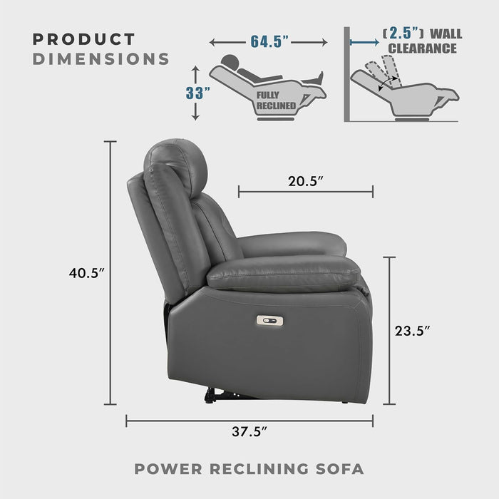 Power Double Recliner Sofa, Top Grain Leather Match Reclining Sofa with Pillow Top Armrests, Home Theater Seating, Wall Hugger Recliner Couch with USB Port, 87" W, Dark Gray