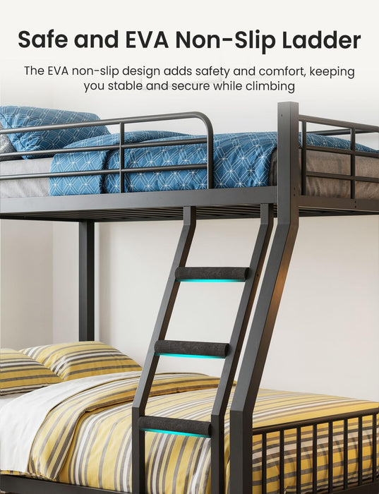 Twin XL Queen Bunk Bed Black IndustrialGradeSteelFrame