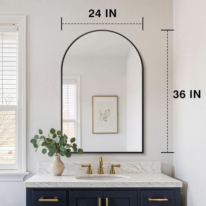 Bathroom Mirror for Wall,2 Pack 24”X36” Arched Vanity Bathroom Mirror for over Sink, Metal Framed with HD Shatter-Proof Glass for Entryway, Living Room,Bedroom(Black)